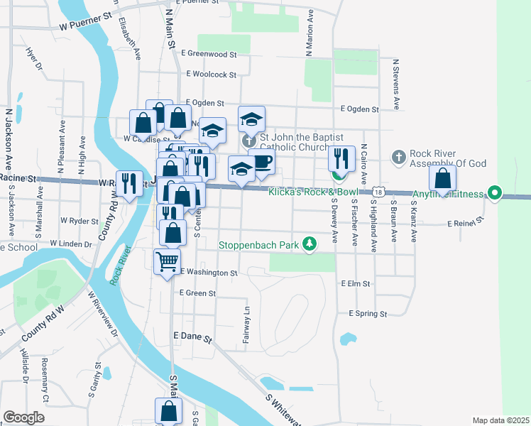 map of restaurants, bars, coffee shops, grocery stores, and more near 120 South Sanborn Avenue in Jefferson
