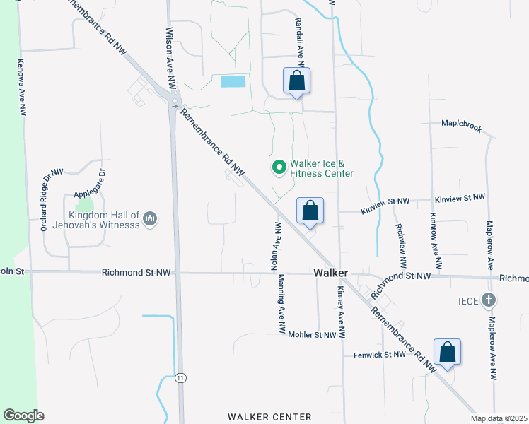 map of restaurants, bars, coffee shops, grocery stores, and more near 2105 Nolan Avenue Northwest in Grand Rapids