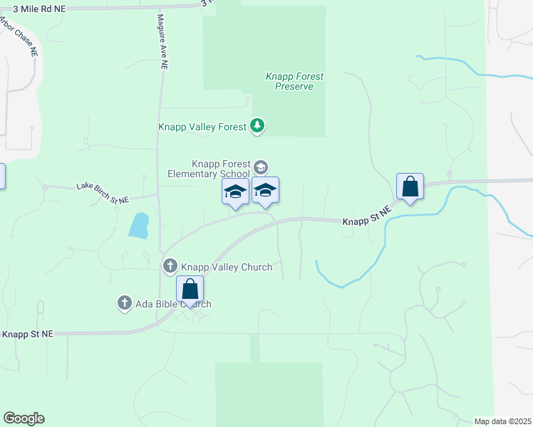 map of restaurants, bars, coffee shops, grocery stores, and more near 4243 Knapp Valley Drive Northeast in Grand Rapids