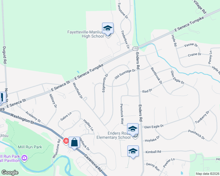 map of restaurants, bars, coffee shops, grocery stores, and more near 8173 Old Sunridge Drive in Manlius