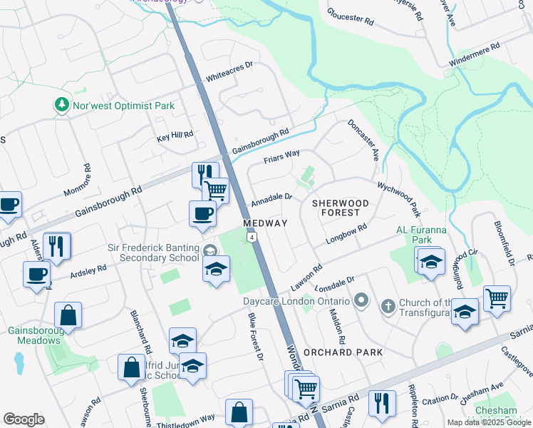 map of restaurants, bars, coffee shops, grocery stores, and more near 11 Runnymede Crescent in London