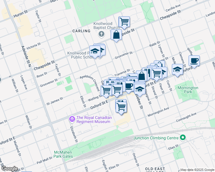 map of restaurants, bars, coffee shops, grocery stores, and more near 157 Sterling Street in London
