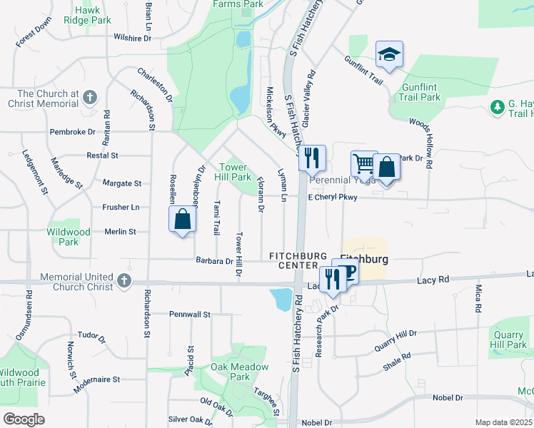 map of restaurants, bars, coffee shops, grocery stores, and more near 5589 Cheryl Drive in Fitchburg