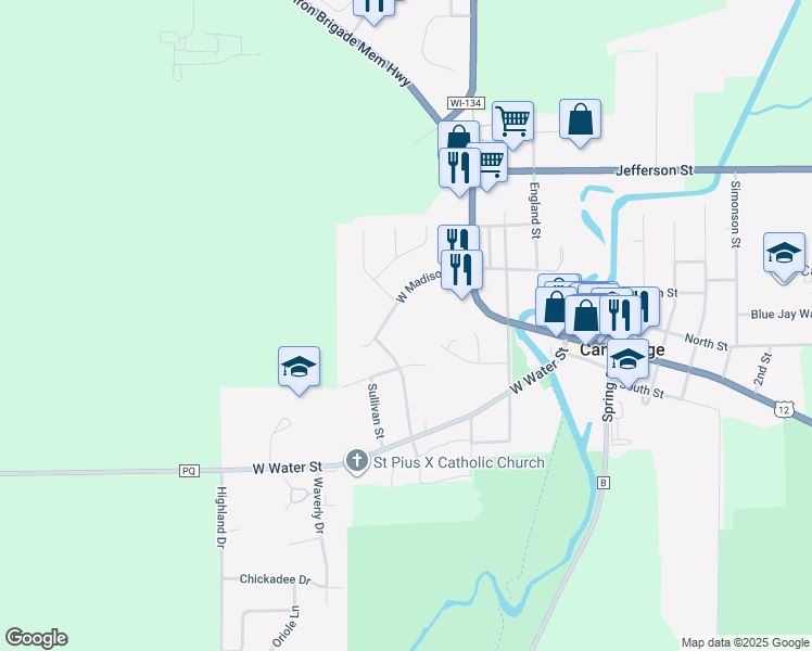map of restaurants, bars, coffee shops, grocery stores, and more near 555 West Madison Street in Cambridge