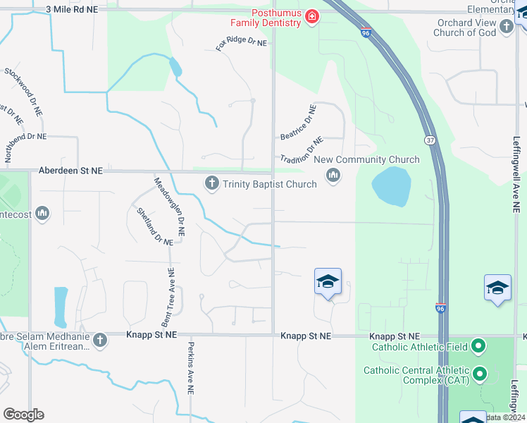 map of restaurants, bars, coffee shops, grocery stores, and more near 2277 Dean Lake Avenue Northeast in Grand Rapids