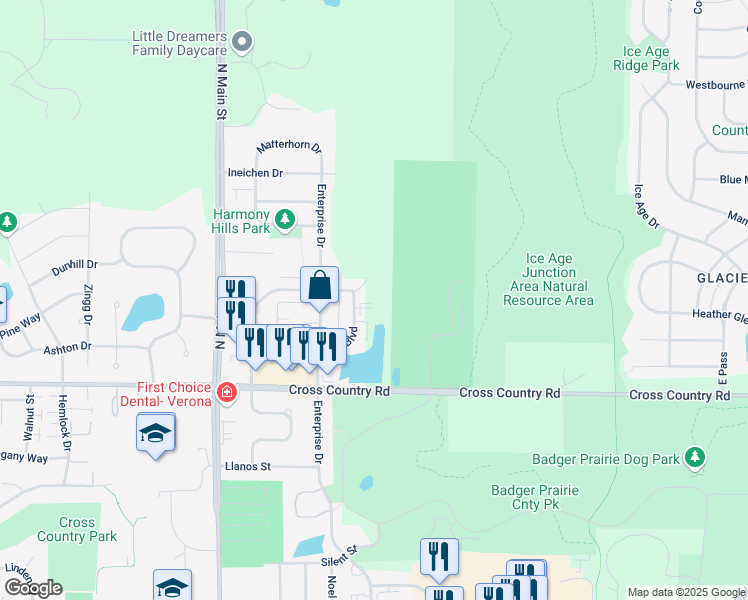 map of restaurants, bars, coffee shops, grocery stores, and more near 1155 Enterprise Dr in Verona