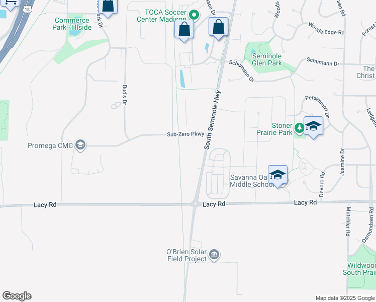 map of restaurants, bars, coffee shops, grocery stores, and more near Badger State Trail in Fitchburg