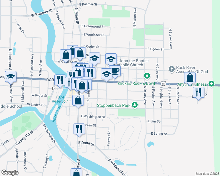 map of restaurants, bars, coffee shops, grocery stores, and more near 120 South Sanborn Avenue in Jefferson