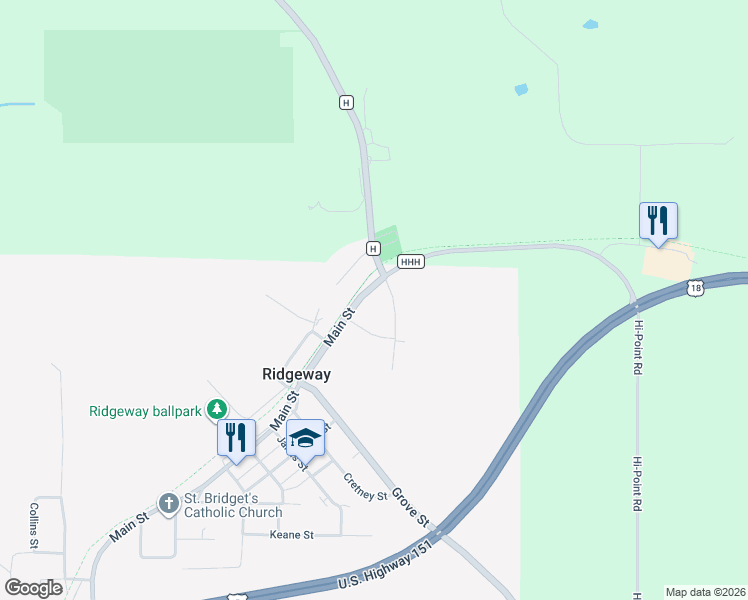 map of restaurants, bars, coffee shops, grocery stores, and more near in Ridgeway
