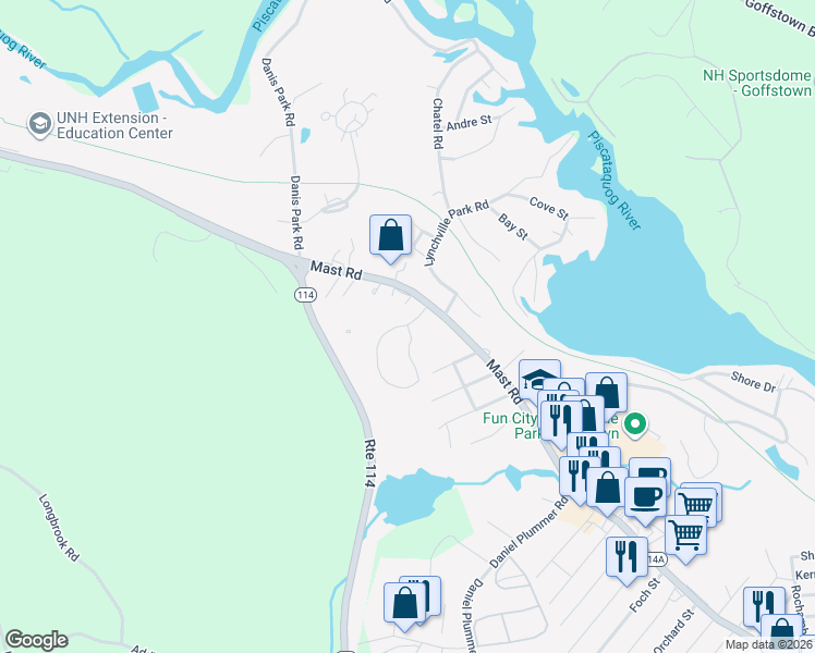 map of restaurants, bars, coffee shops, grocery stores, and more near 10 Timberwood Drive in Goffstown
