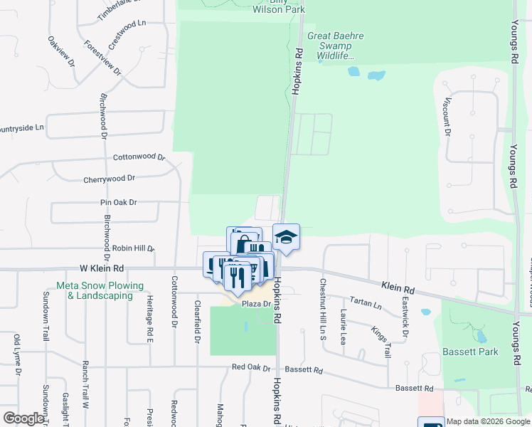 map of restaurants, bars, coffee shops, grocery stores, and more near 970 Hopkins Road in Buffalo