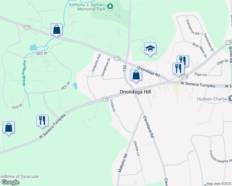 map of restaurants, bars, coffee shops, grocery stores, and more near 4773 West Seneca Turnpike in Syracuse