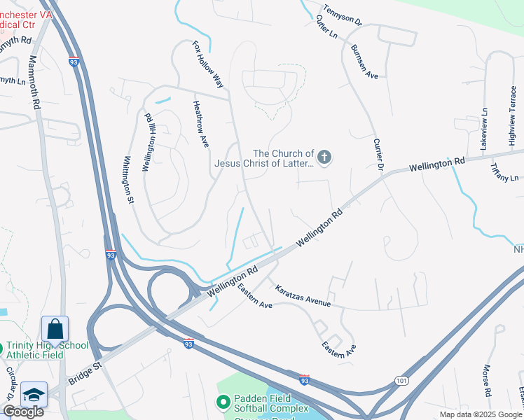 map of restaurants, bars, coffee shops, grocery stores, and more near 90 Edward J Roy Drive in Manchester