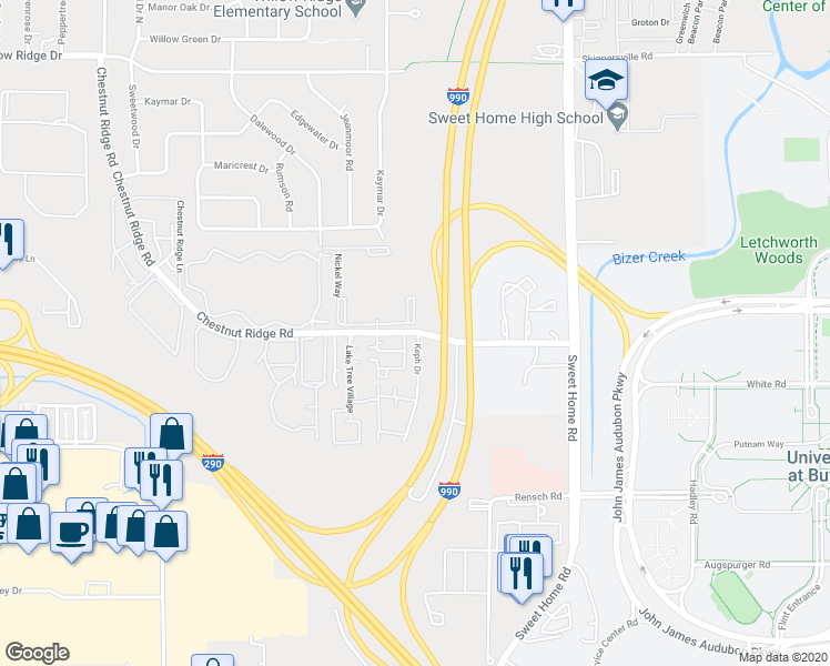 map of restaurants, bars, coffee shops, grocery stores, and more near 3751 Nickel Way in Buffalo