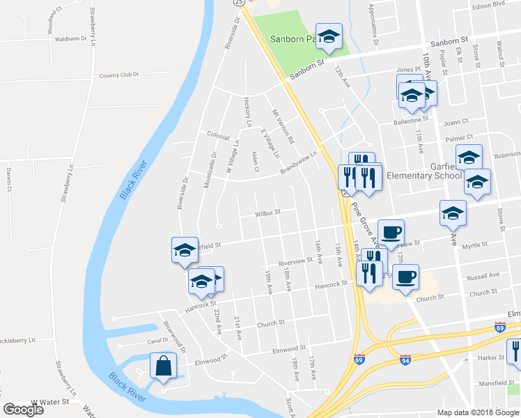 map of restaurants, bars, coffee shops, grocery stores, and more near 2920 19th Avenue in Port Huron
