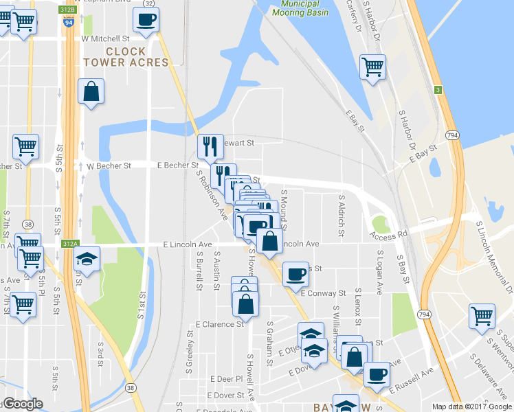 map of restaurants, bars, coffee shops, grocery stores, and more near 2149 South Allis Street in Milwaukee