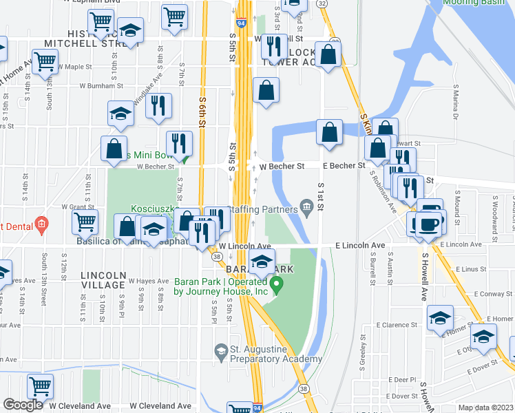 map of restaurants, bars, coffee shops, grocery stores, and more near 2184 South 4th Street in Milwaukee