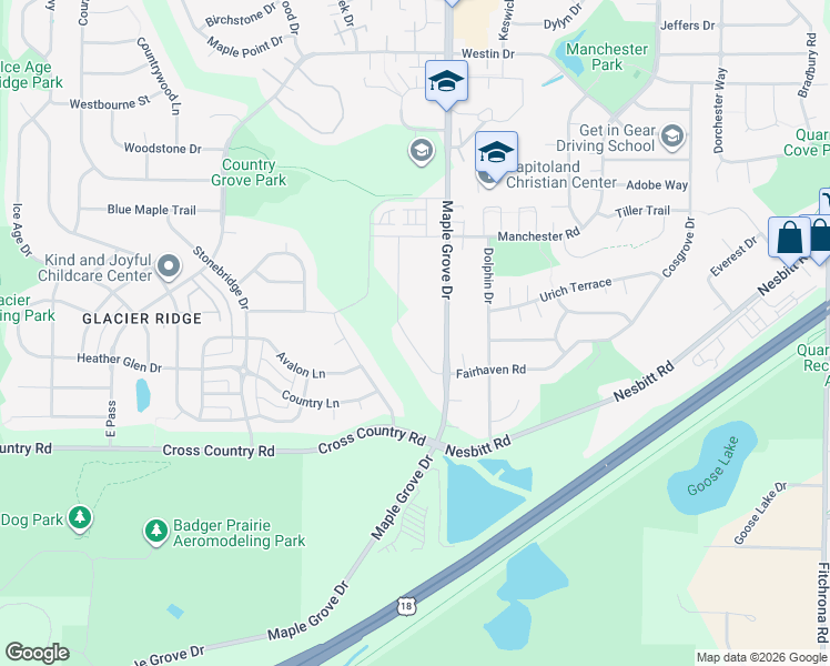 map of restaurants, bars, coffee shops, grocery stores, and more near 6746 Fairhaven Road in Madison