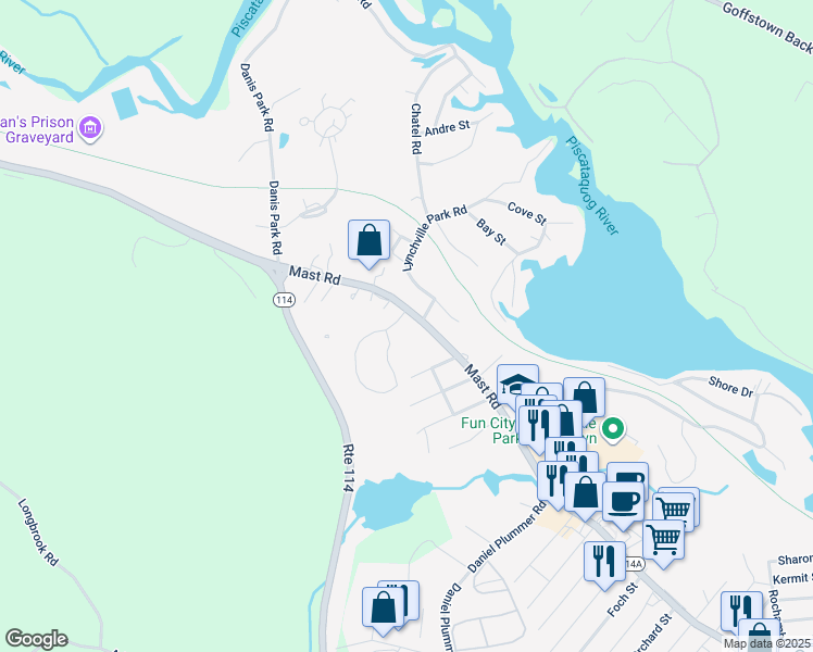 map of restaurants, bars, coffee shops, grocery stores, and more near 483 Mast Road in Goffstown