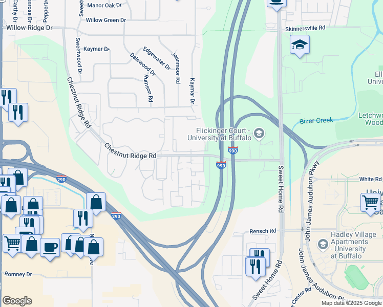 map of restaurants, bars, coffee shops, grocery stores, and more near 4101 Nickel Way in Buffalo