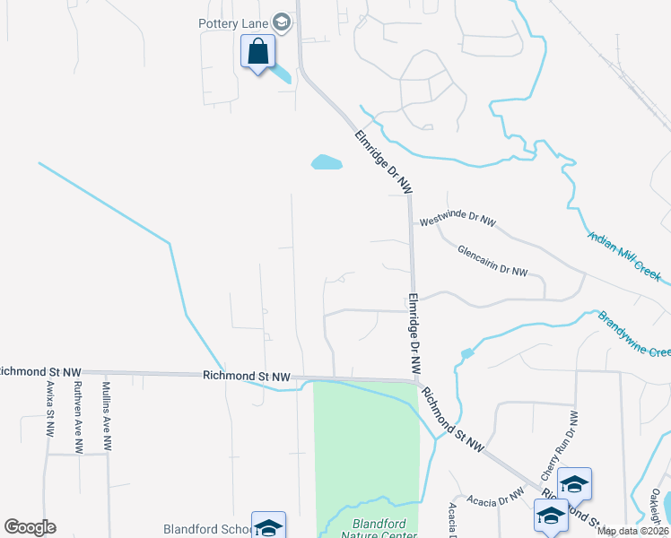 map of restaurants, bars, coffee shops, grocery stores, and more near 2212 Meadowdale Drive Northwest in Grand Rapids