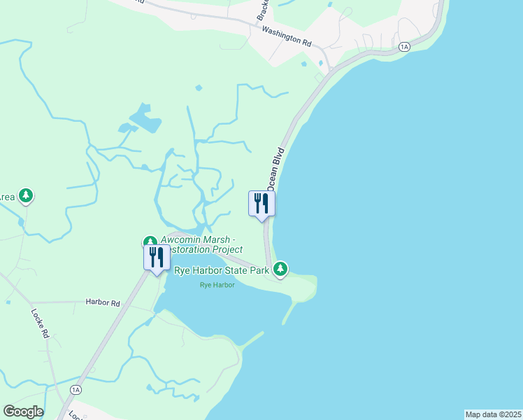 map of restaurants, bars, coffee shops, grocery stores, and more near 1667 Ocean Boulevard in Rye