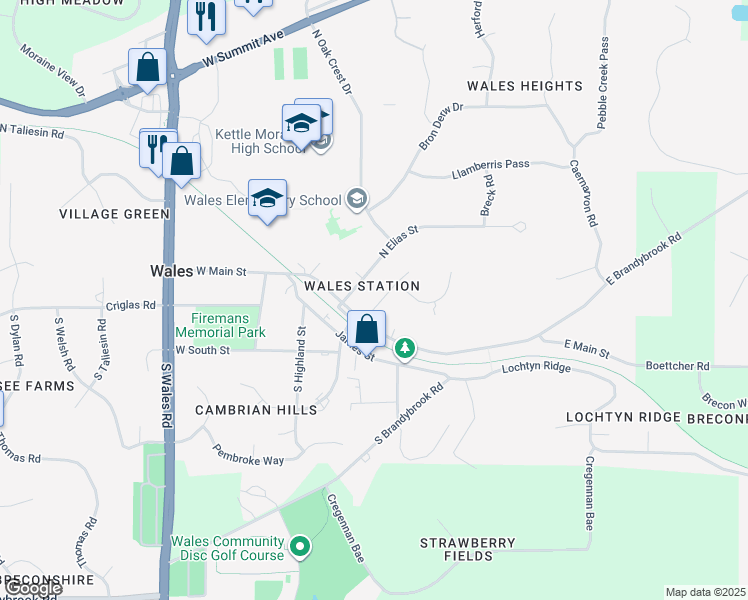 map of restaurants, bars, coffee shops, grocery stores, and more near 121 Felix Street in Wales