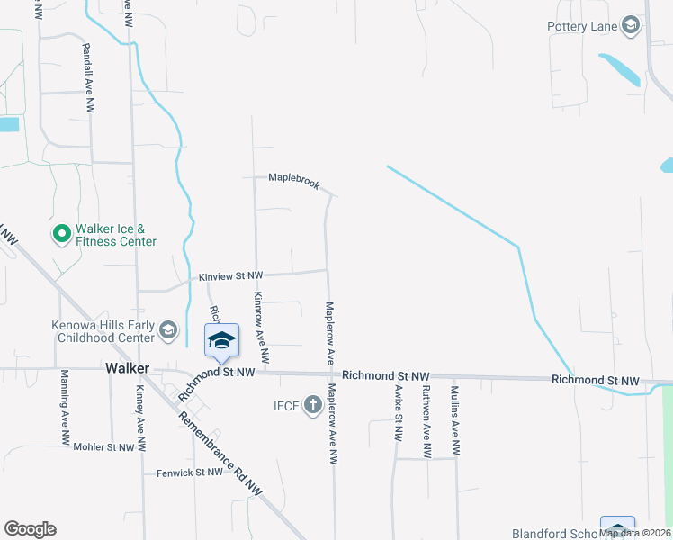 map of restaurants, bars, coffee shops, grocery stores, and more near 2206 Maplerow Avenue Northwest in Grand Rapids