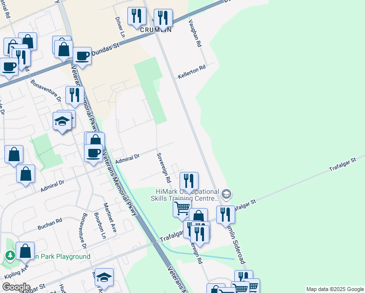 map of restaurants, bars, coffee shops, grocery stores, and more near 573 Admiral Court in London