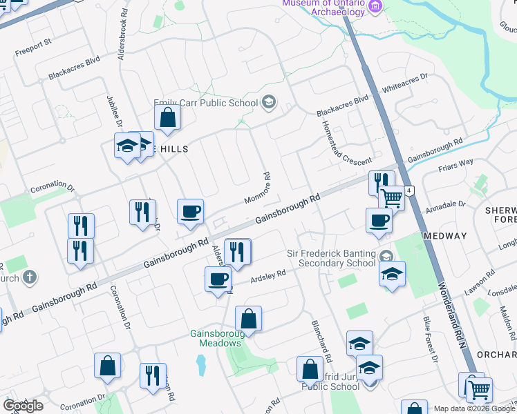 map of restaurants, bars, coffee shops, grocery stores, and more near in London