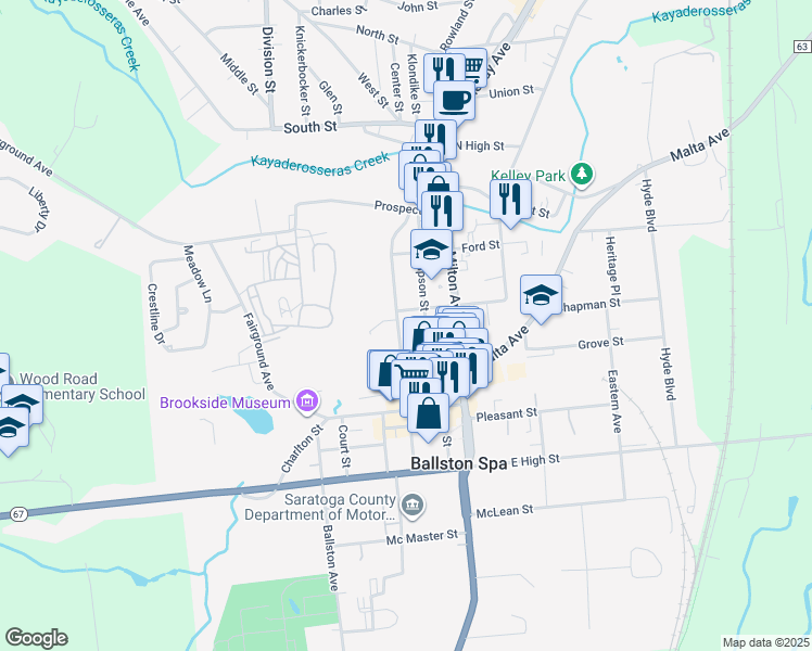 map of restaurants, bars, coffee shops, grocery stores, and more near 118 Bath Street in Ballston Spa