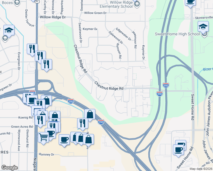 map of restaurants, bars, coffee shops, grocery stores, and more near 36 Deer Lakes Drive in Amherst