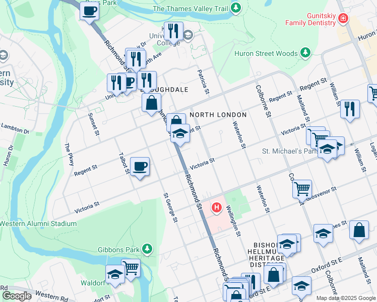 map of restaurants, bars, coffee shops, grocery stores, and more near 233 Sherwood Avenue in London