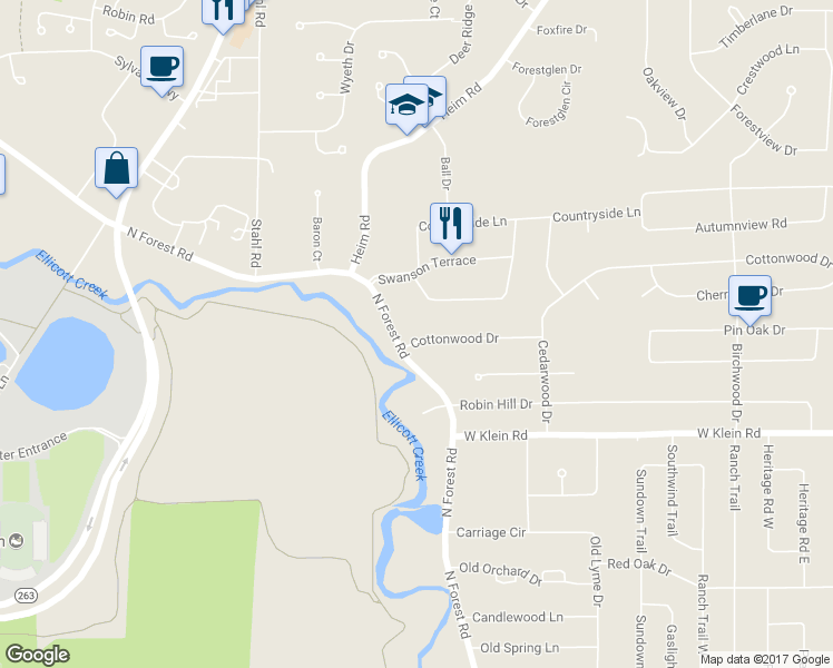 map of restaurants, bars, coffee shops, grocery stores, and more near 639 Cottonwood Drive in Buffalo