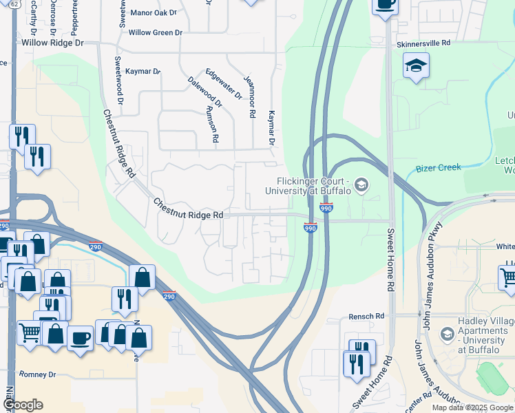 map of restaurants, bars, coffee shops, grocery stores, and more near 4101 Nickel Way in Buffalo