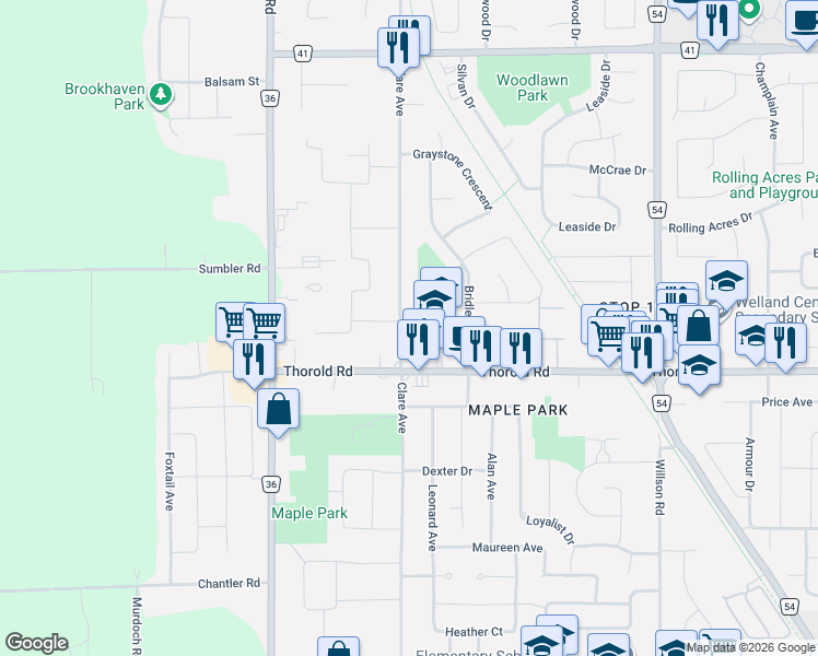 map of restaurants, bars, coffee shops, grocery stores, and more near 468 Thorold Road in Welland