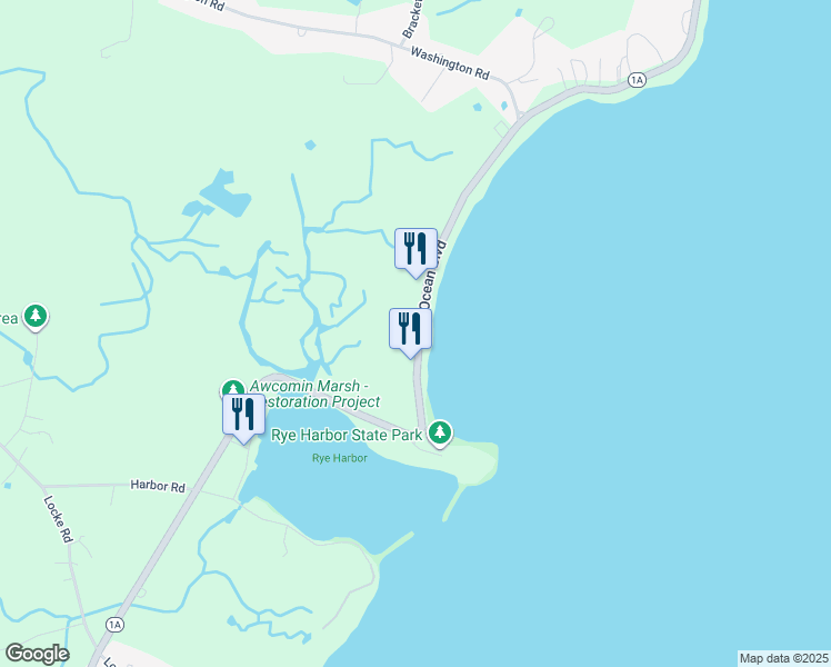 map of restaurants, bars, coffee shops, grocery stores, and more near 1667 Ocean Boulevard in Rye