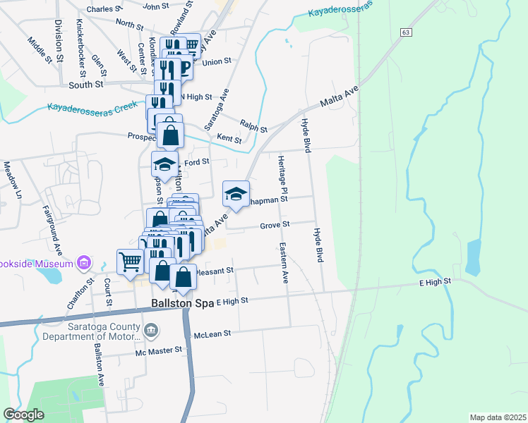 map of restaurants, bars, coffee shops, grocery stores, and more near 20 Eastern Avenue in Ballston Spa