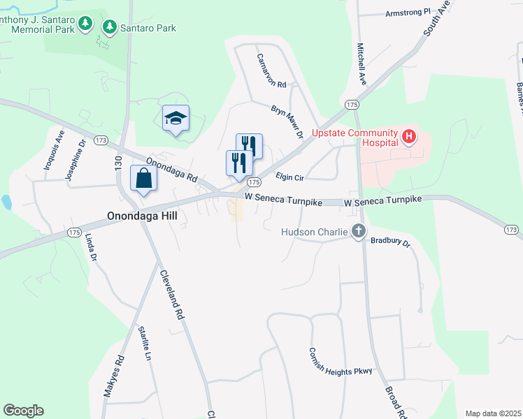map of restaurants, bars, coffee shops, grocery stores, and more near 4922 W Seneca Turnpike in Syracuse