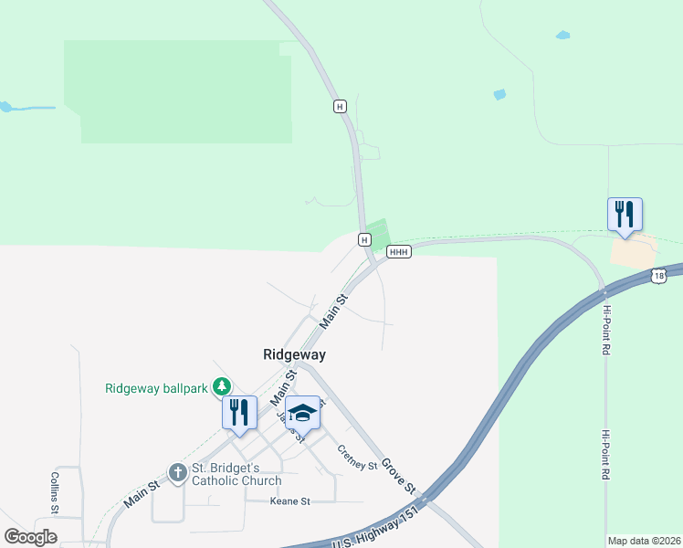 map of restaurants, bars, coffee shops, grocery stores, and more near 109 Dougherty Court in Ridgeway