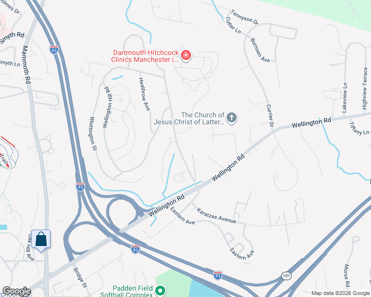 map of restaurants, bars, coffee shops, grocery stores, and more near 90 Edward J Roy Drive in Manchester