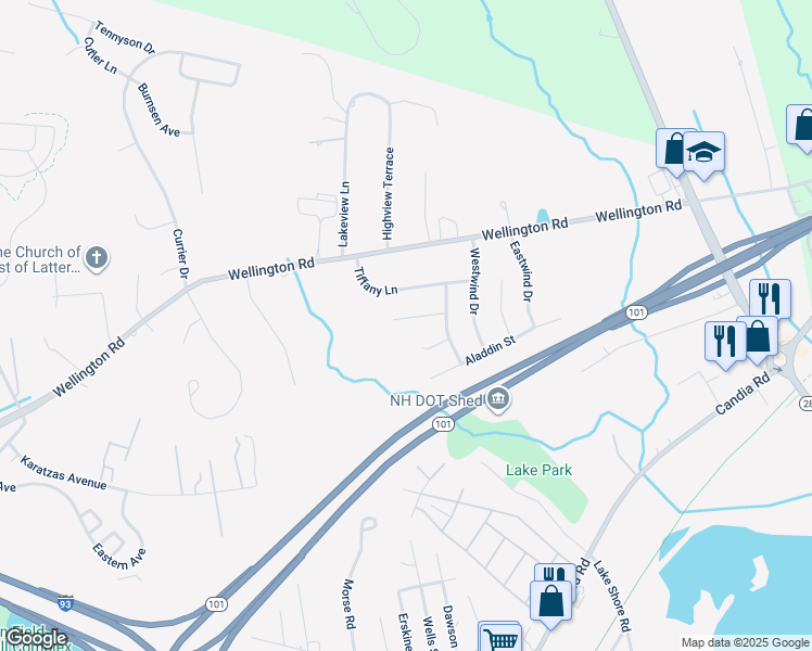 map of restaurants, bars, coffee shops, grocery stores, and more near 60 Independence Lane in Manchester
