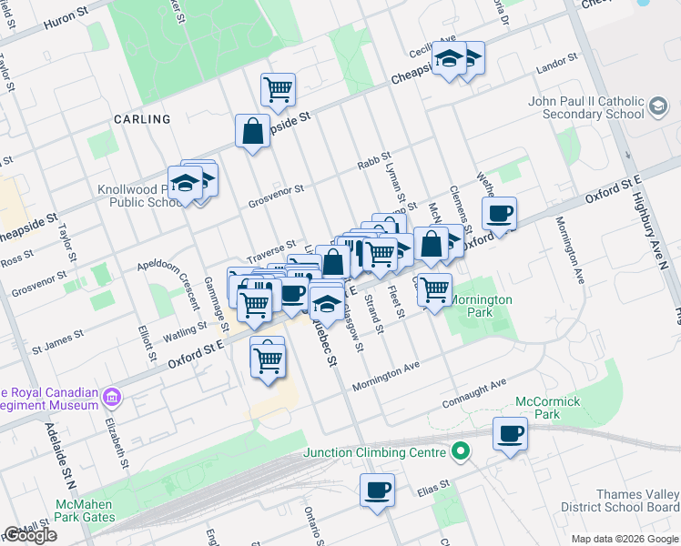 map of restaurants, bars, coffee shops, grocery stores, and more near 9 Boullee Street in London