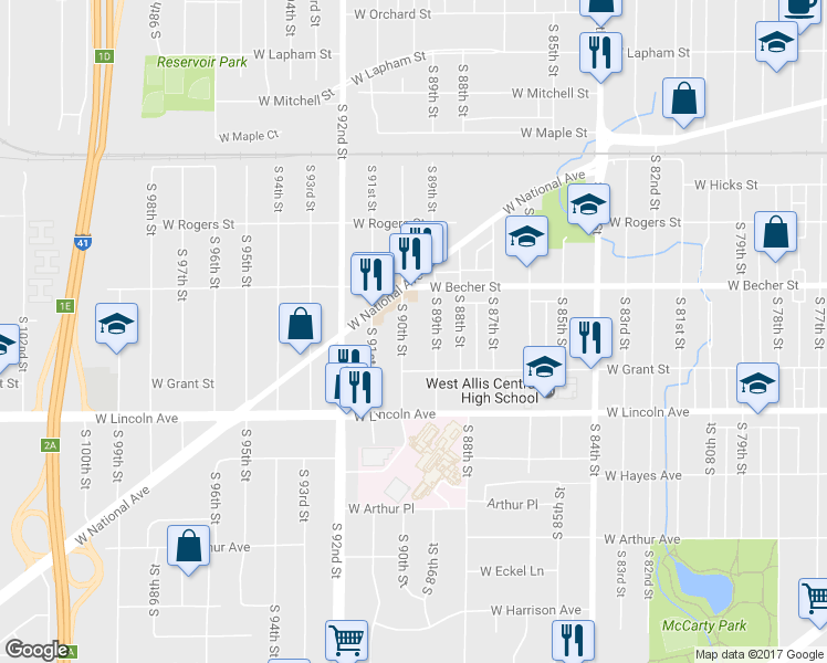 map of restaurants, bars, coffee shops, grocery stores, and more near 2146 South 90th Street in West Allis