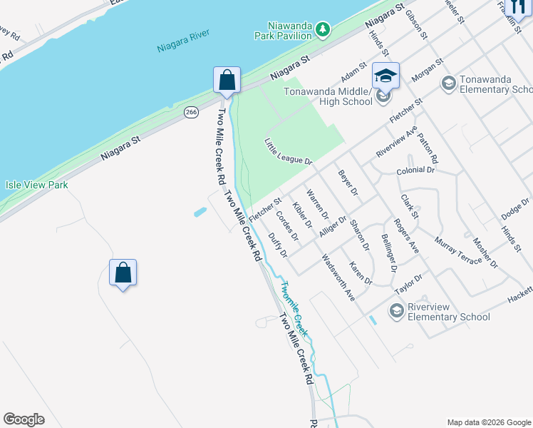 map of restaurants, bars, coffee shops, grocery stores, and more near 779 Fletcher Street in Tonawanda