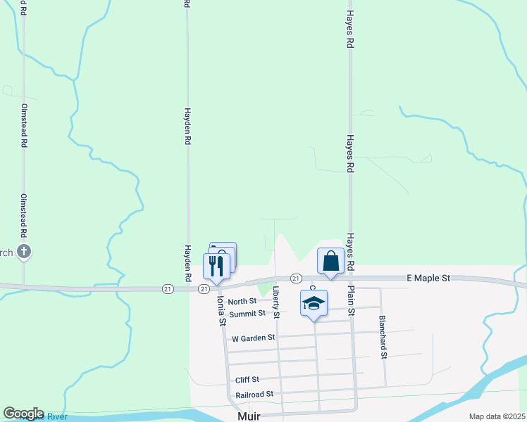 map of restaurants, bars, coffee shops, grocery stores, and more near 6759 Sydney Street in Muir