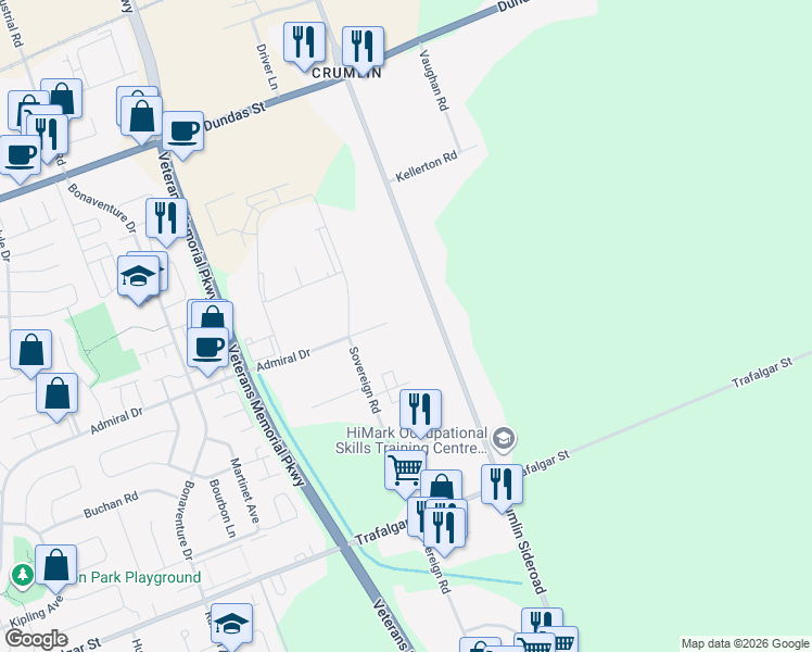 map of restaurants, bars, coffee shops, grocery stores, and more near 573 Admiral Court in London