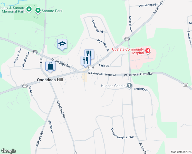 map of restaurants, bars, coffee shops, grocery stores, and more near 4922 West Seneca Turnpike in Syracuse