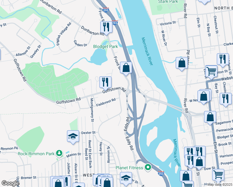 map of restaurants, bars, coffee shops, grocery stores, and more near 770 Coolidge Avenue in Manchester