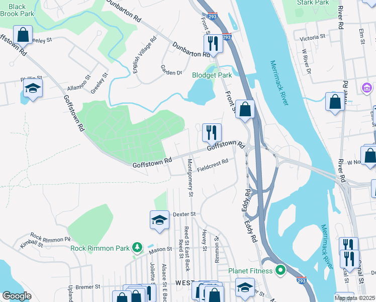 map of restaurants, bars, coffee shops, grocery stores, and more near 229 Goffstown Road in Manchester